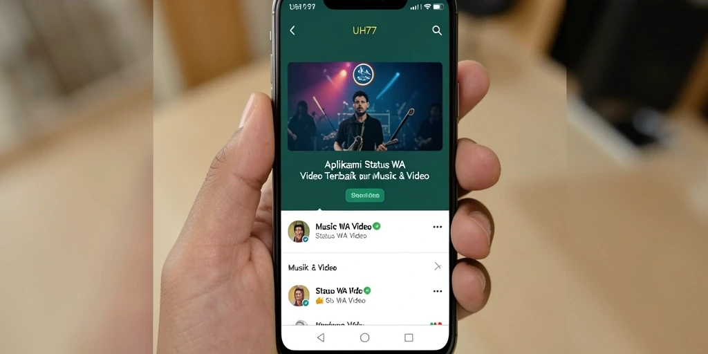 Tampilan antarmuka UH77 dengan fitur Status WA Video yang menarik.