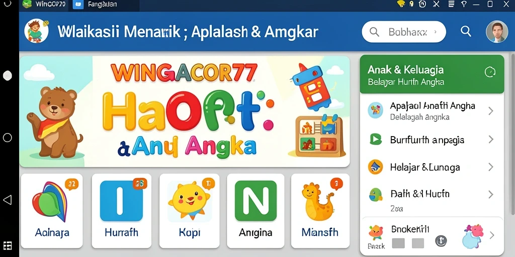 Antarmuka WINGACOR77 yang ramah anak untuk belajar huruf dan angka.
